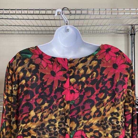 Diane Freis Mixed Cheetah Floral Print 100% Silk Midi Dress Size 12 Statement - Picture 10 of 10